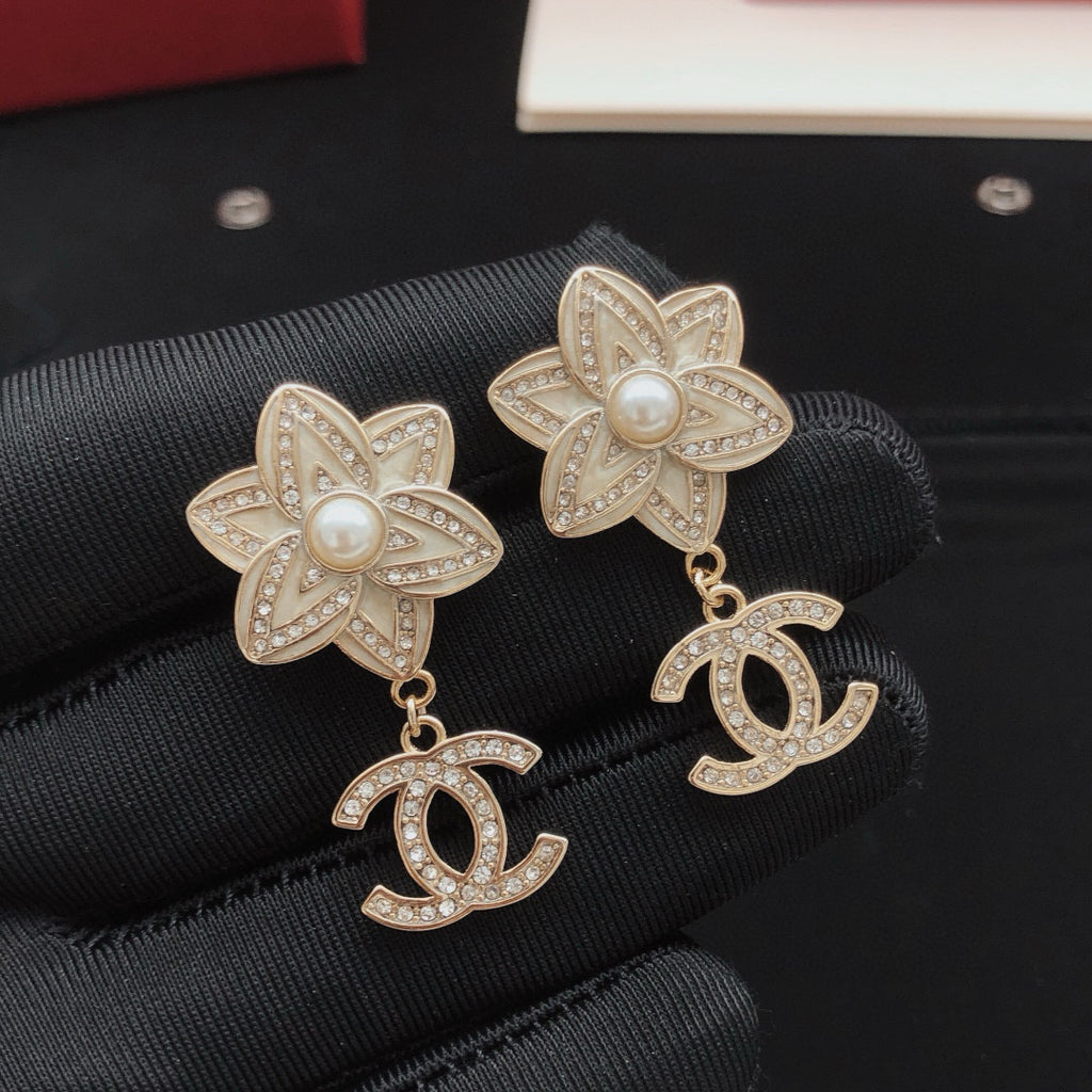 Camellia Stud Earrings in Gold-Tone – Camellia Detail – Design 011 front product view