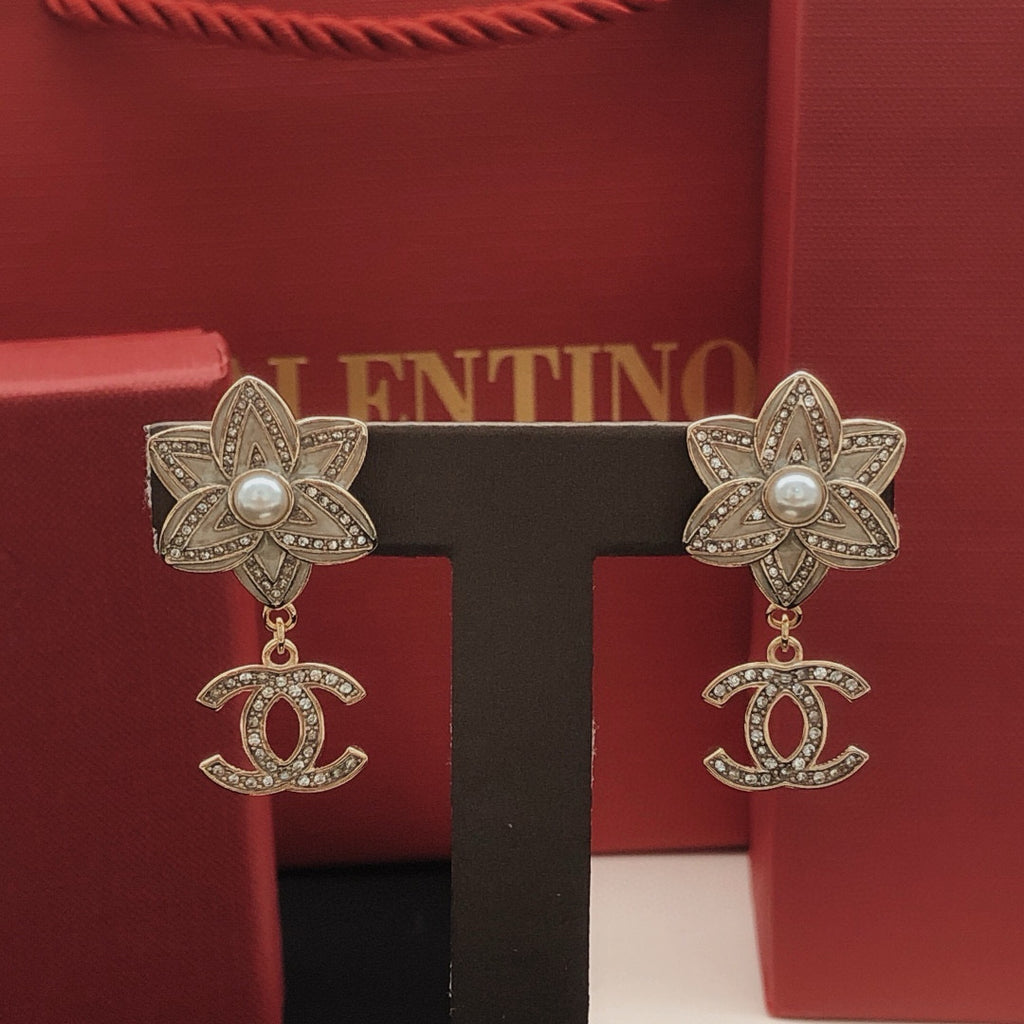 Camellia Stud Earrings in Gold-Tone – Camellia Detail – Design 011 front product view