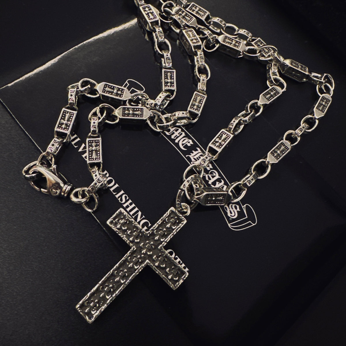 Gothic Emblem Pendant Necklace in Antique Silver-Tone – Design 13 close-up detail