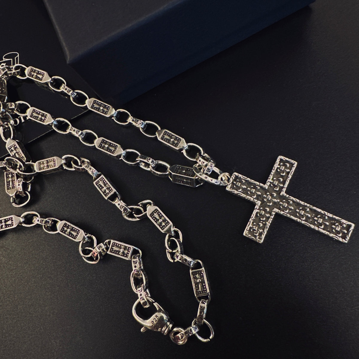 Gothic Emblem Pendant Necklace in Antique Silver-Tone – Design 13 side detail