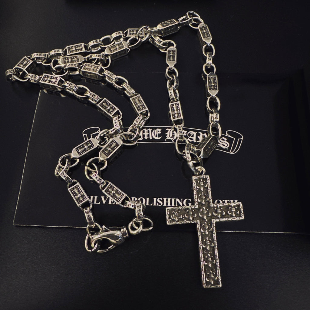 Gothic Emblem Pendant Necklace in Antique Silver-Tone – Design 13 front product view