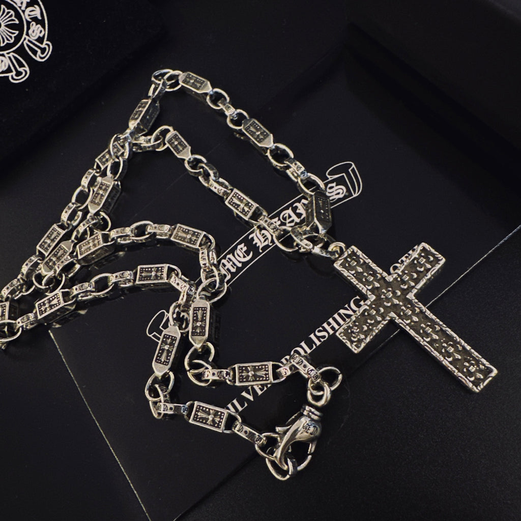 Gothic Emblem Pendant Necklace in Antique Silver-Tone – Design 13 main product view