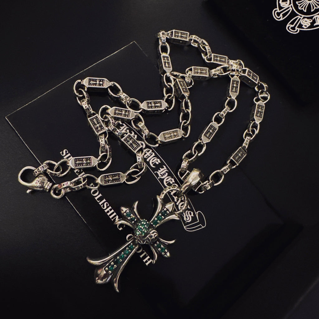 Gothic Emblem Pendant Necklace in Antique Silver-Tone – Design 12 styled product view