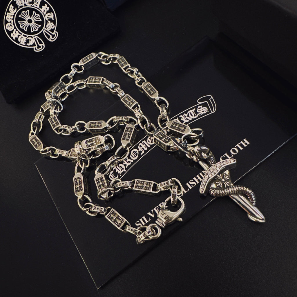 Gothic Emblem Pendant Necklace in Antique Silver-Tone – Design 10 detail view
