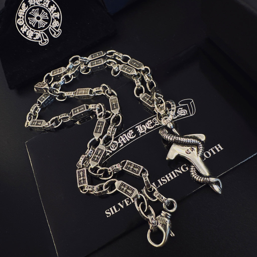Gothic Emblem Pendant Necklace in Antique Silver-Tone – Design 08 detail view