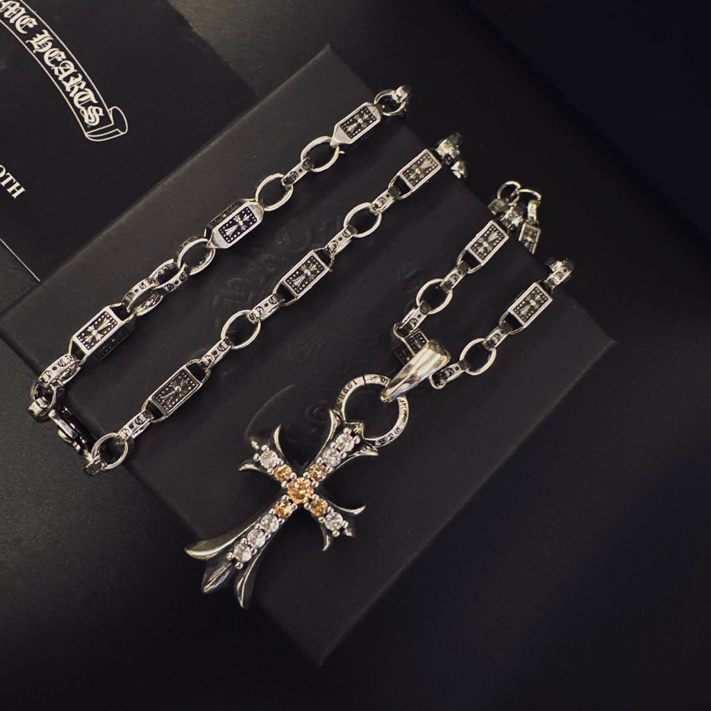 Gothic Emblem Pendant Necklace in Antique Silver-Tone – Design 07 front product view