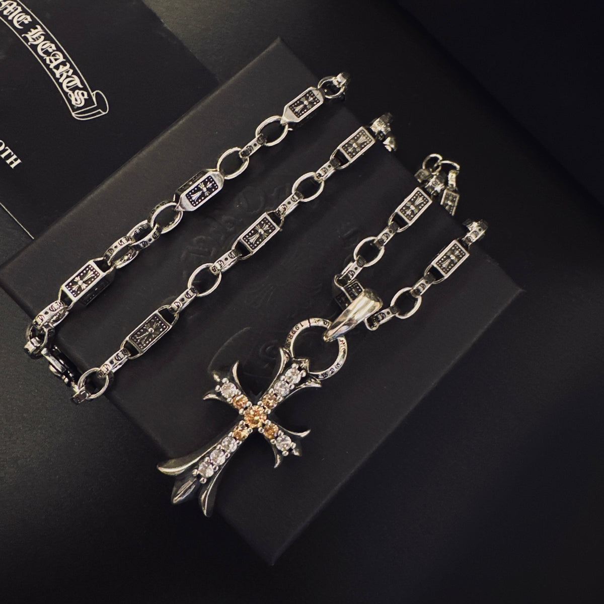 Gothic Emblem Pendant Necklace in Antique Silver-Tone – Design 07 front product view