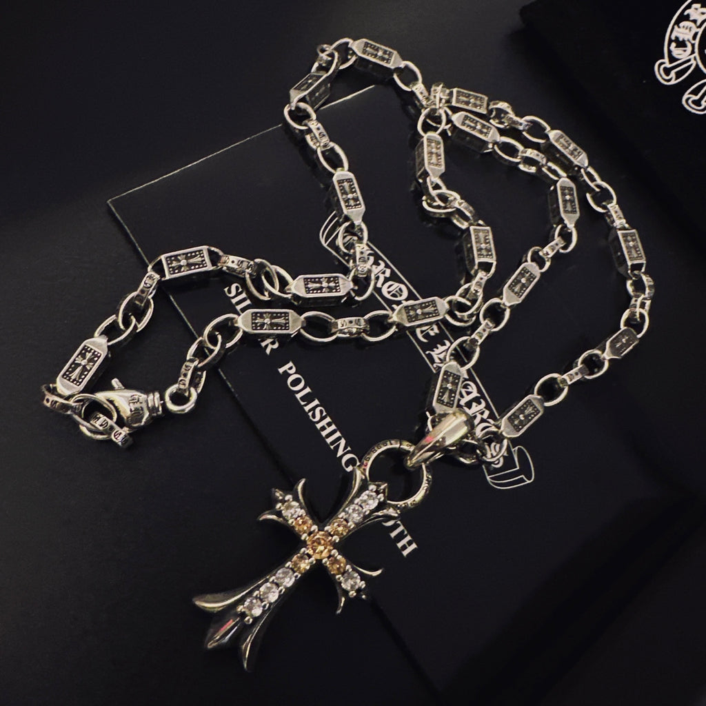 Gothic Emblem Pendant Necklace in Antique Silver-Tone – Design 07 front product view