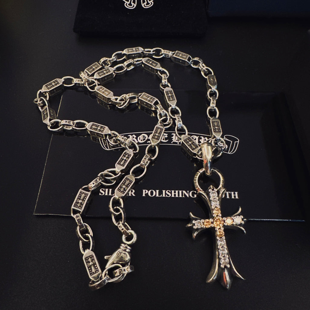 Gothic Emblem Pendant Necklace in Antique Silver-Tone – Design 07 main product view