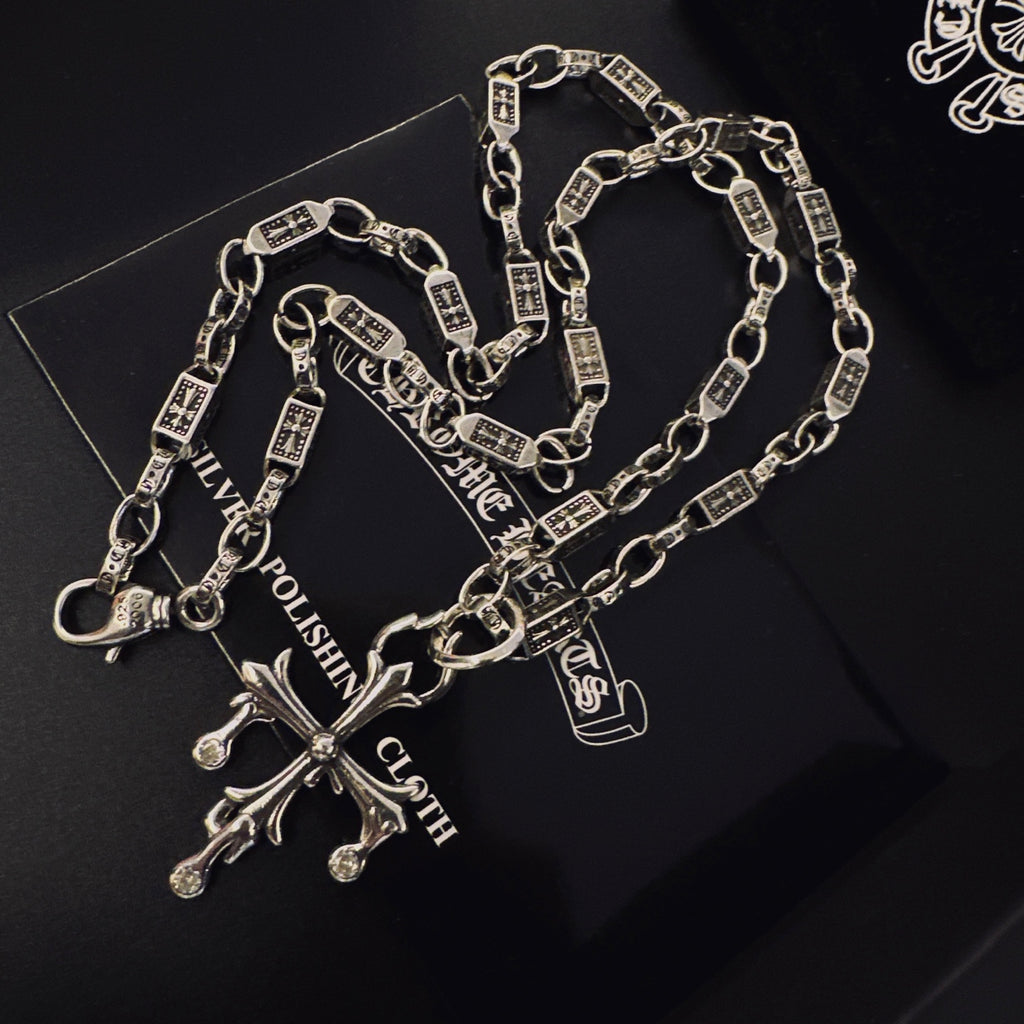 Gothic Emblem Pendant Necklace in Antique Silver-Tone – Design 06 main product view