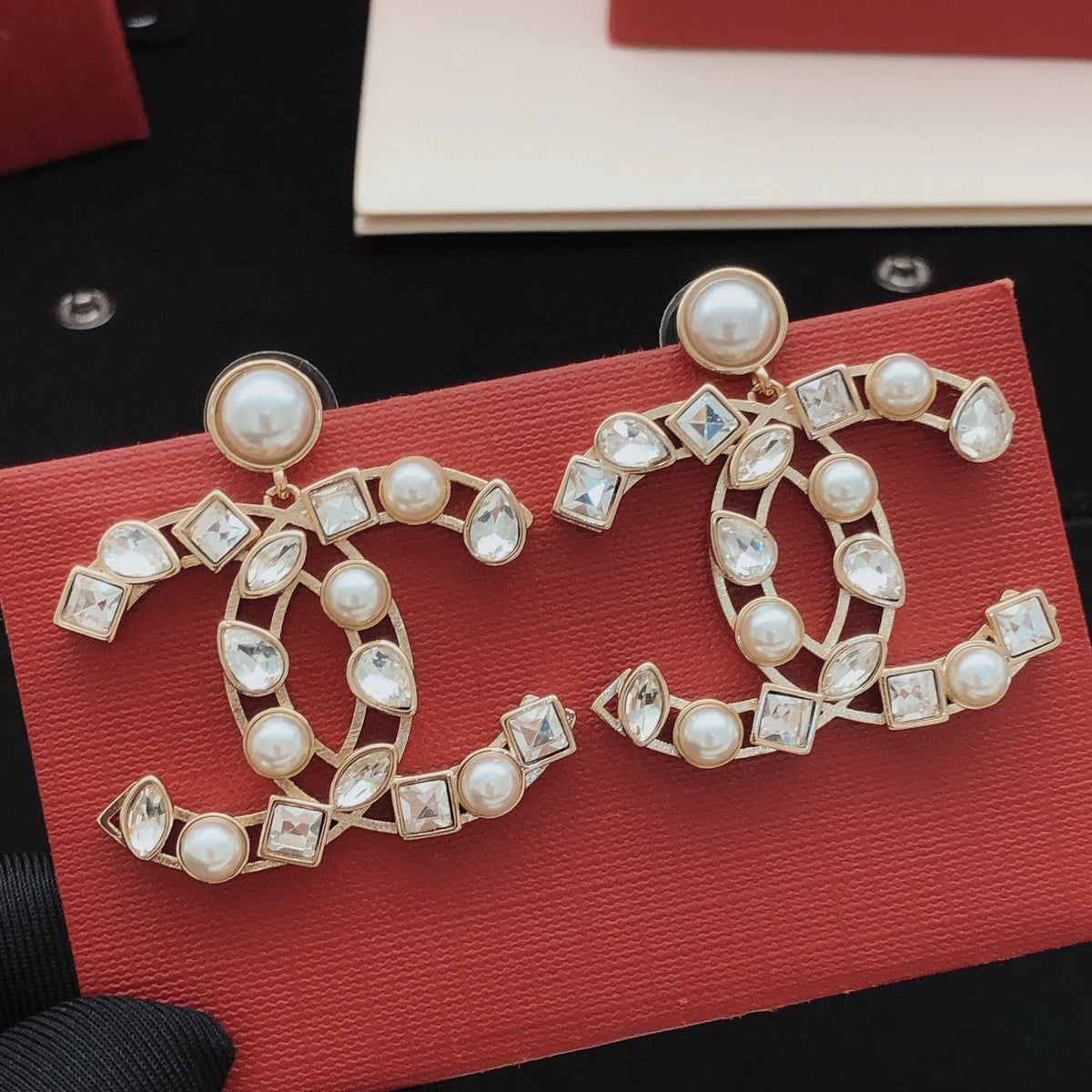 Signature Emblem Crystal-Accent Stud Earrings – Design 005 detail view