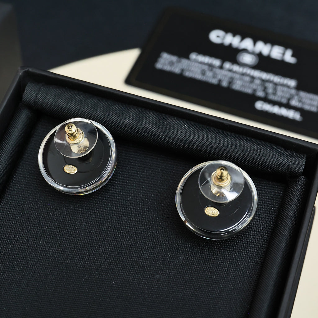 Double-C Emblem Crystal-Accent Stud Earrings – Pink Detail – Design 002 front product view