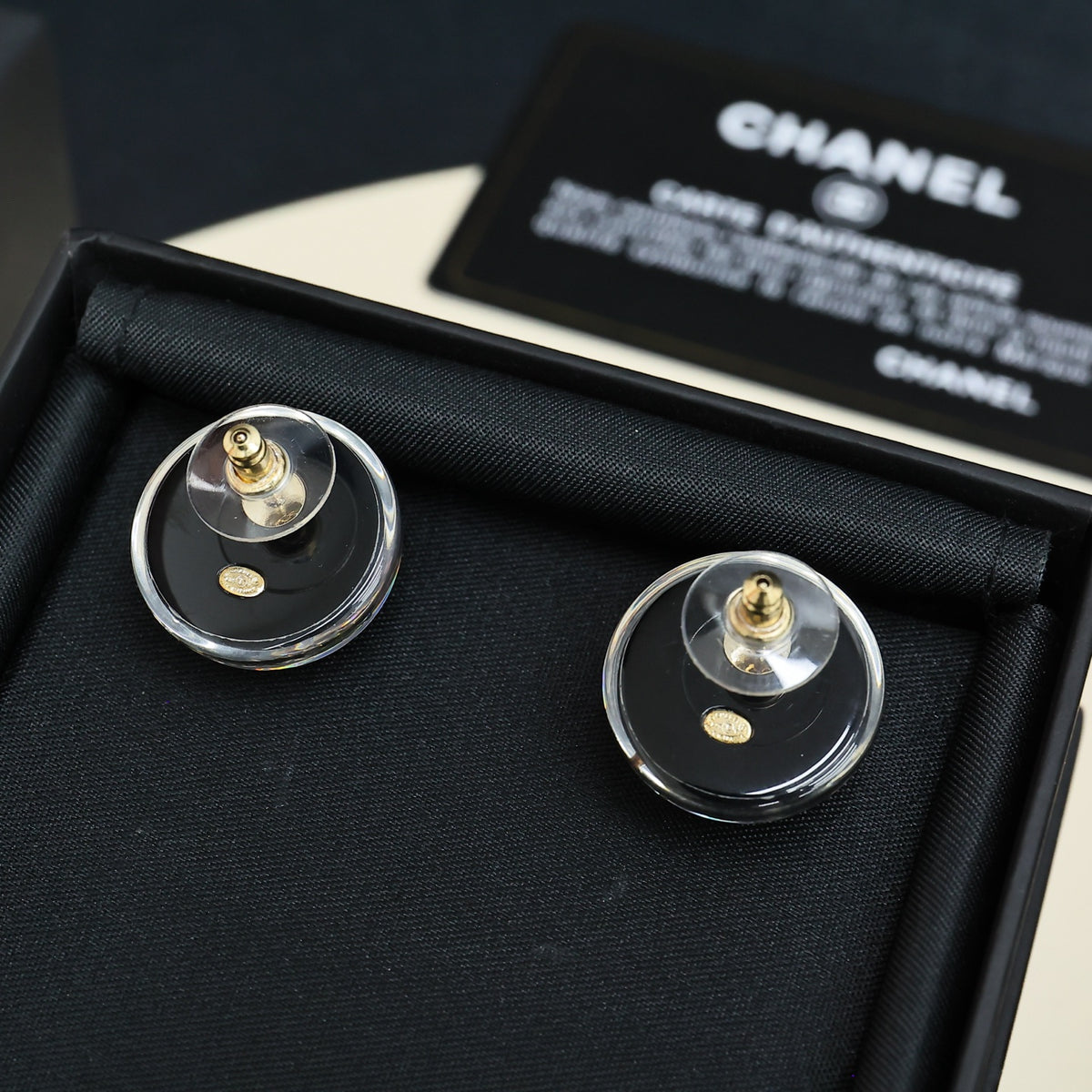 Double-C Emblem Crystal-Accent Stud Earrings – Pink Detail – Design 002 front product view