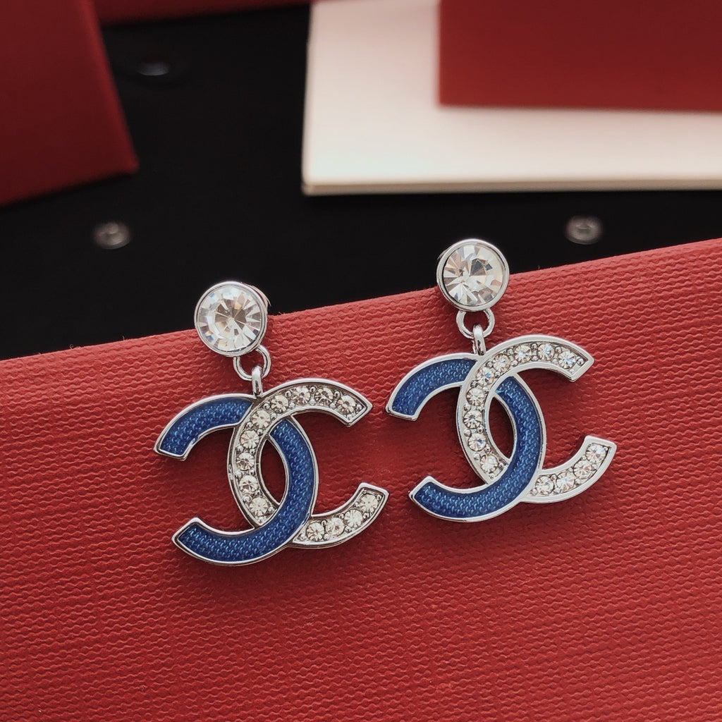 Signature Emblem Stud Earrings in Gold-Tone – Blue Detail detail view
