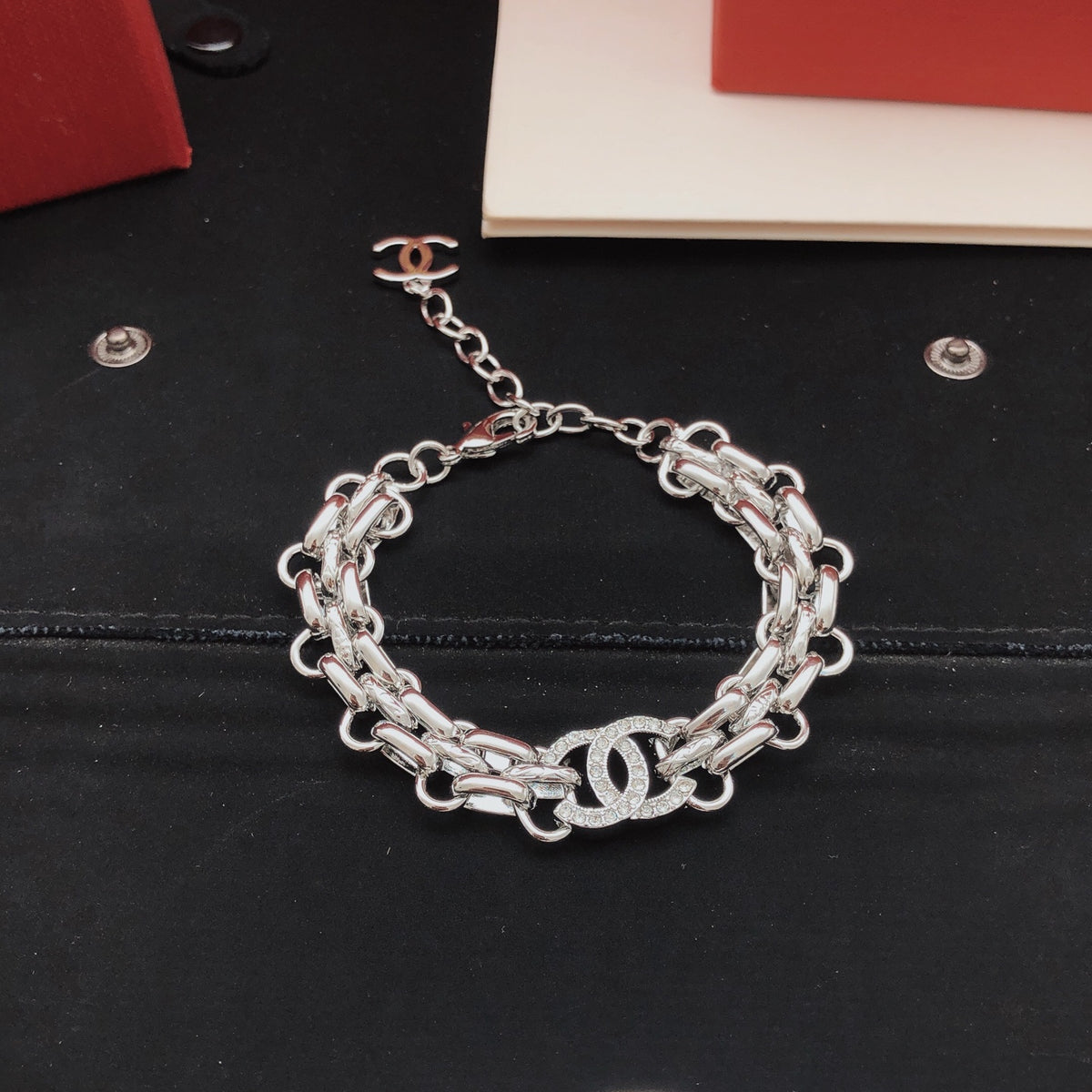 Signature Emblem Bracelet in Silver-Tone detail view