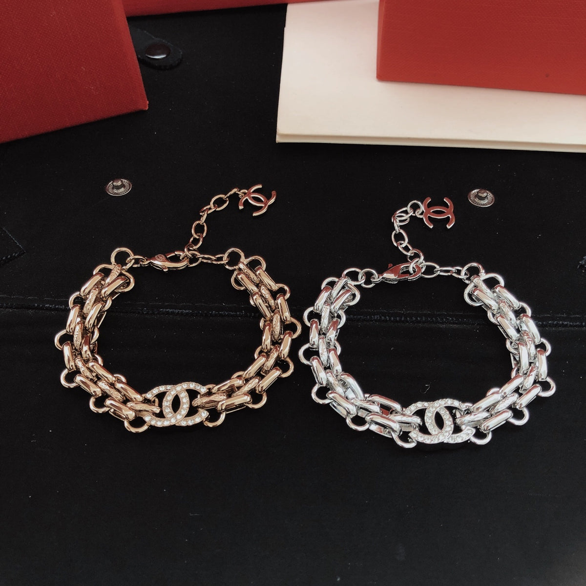 Signature Emblem Bracelet in Silver-Tone close-up detail