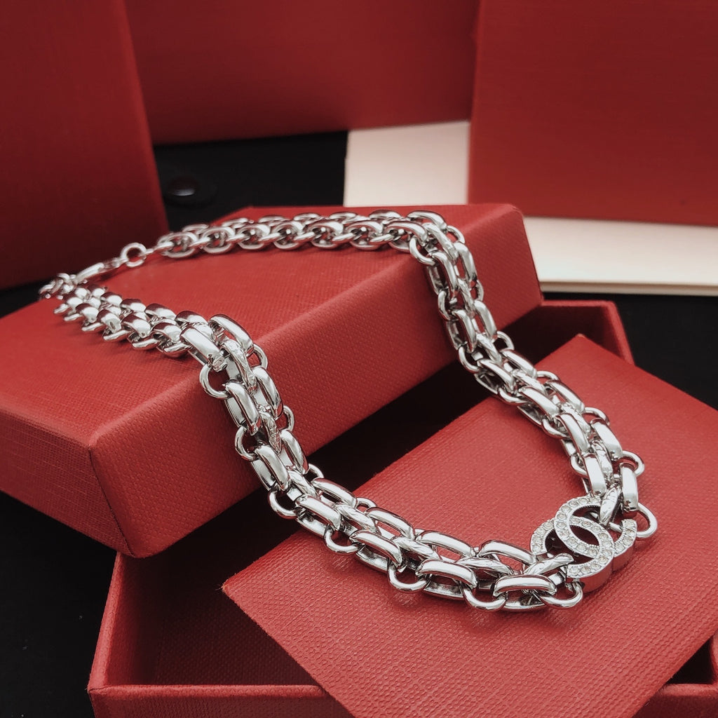 Signature Emblem Pendant Necklace in Silver-Tone – Design 001 main product view