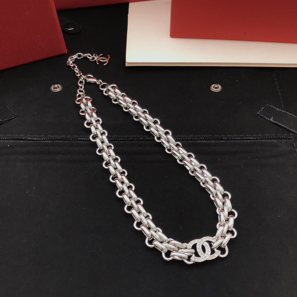 Signature Emblem Pendant Necklace in Silver-Tone – Design 001 front product view