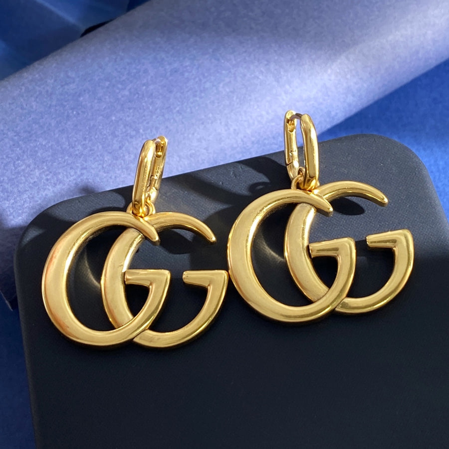 Double-G Emblem Statement Earrings in Gold-Tone – Vintage Detail – Design 002 main product view