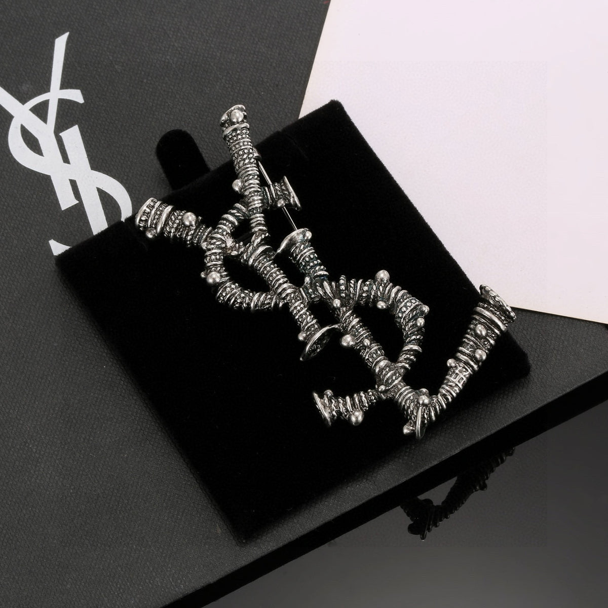 Geometric Emblem Brooch in Polished Metal-Tone – Design 010 styled product view