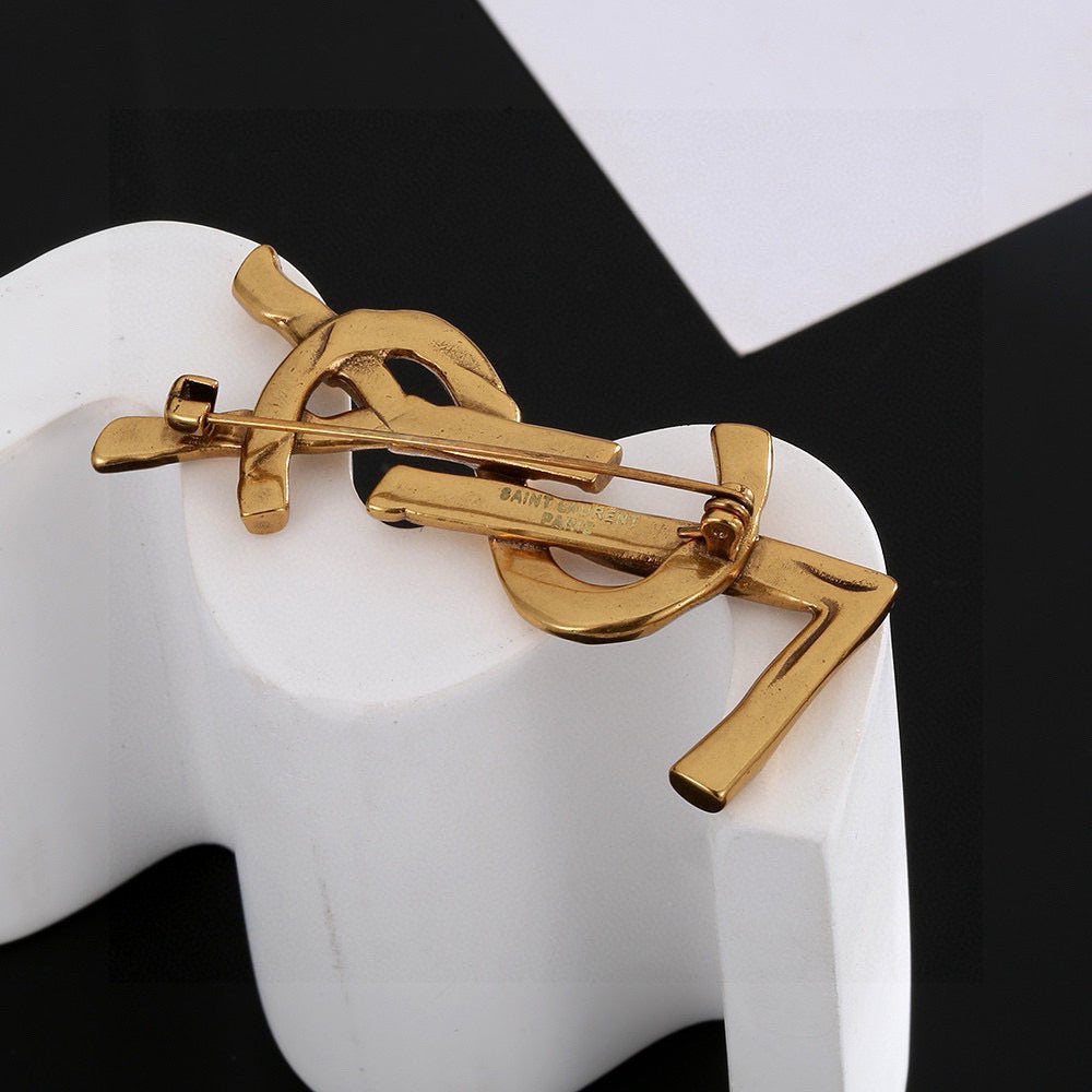 Geometric Emblem Brooch in Polished Metal-Tone – Design 009 front product view