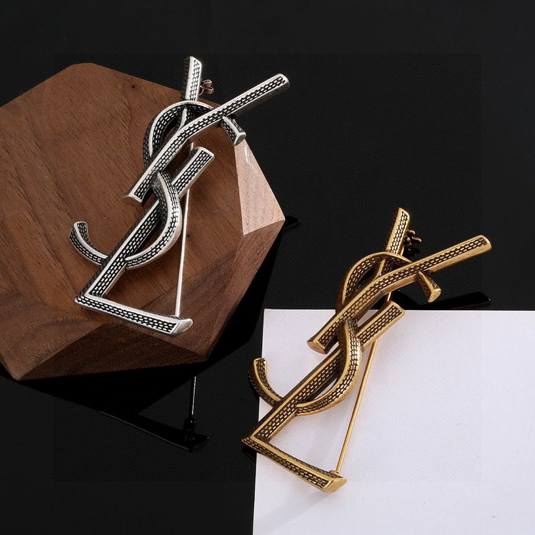 Geometric Emblem Brooch in Polished Metal-Tone – Design 009 front product view