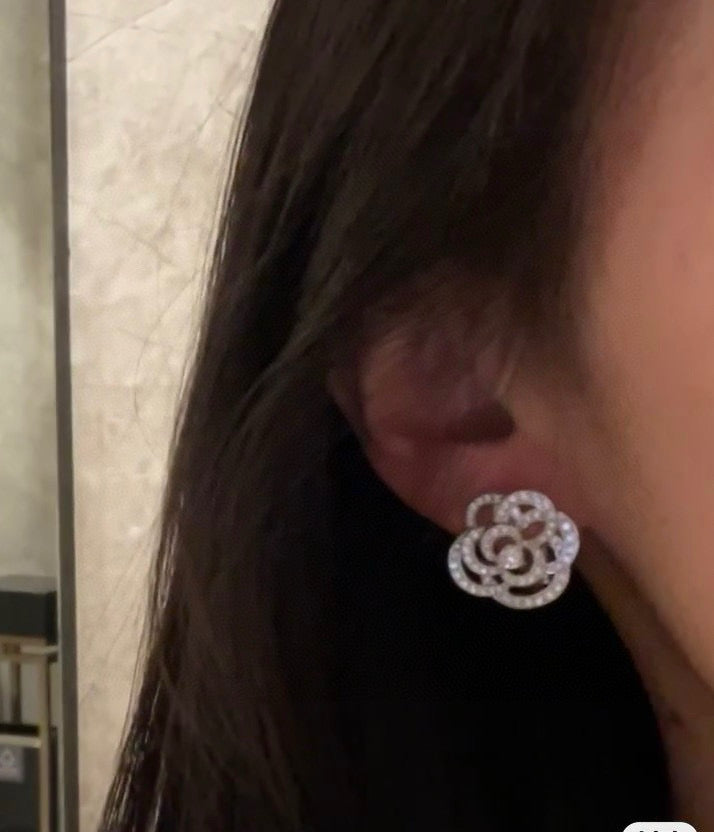 Camellia Stud Earrings in Gold-Tone – Camellia Detail – Design 006 side detail