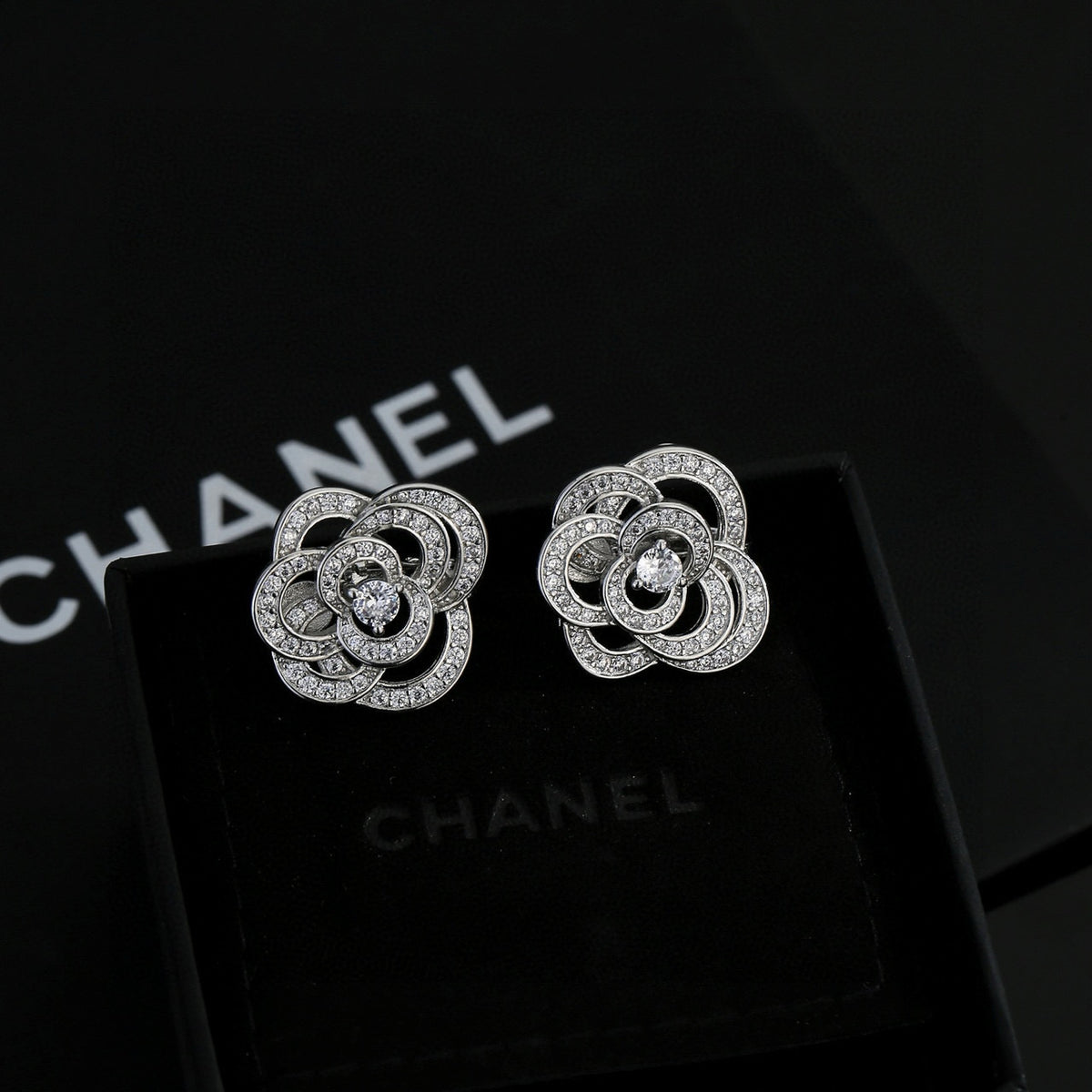 Camellia Stud Earrings in Gold-Tone – Camellia Detail – Design 006 front product view