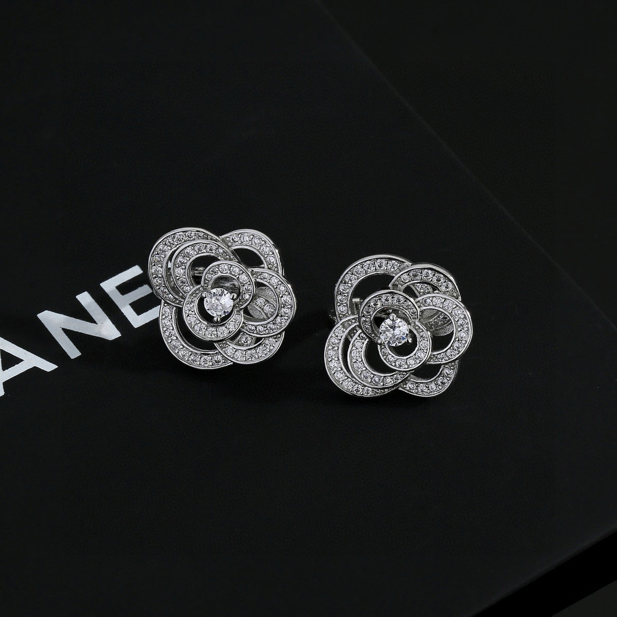 Camellia Stud Earrings in Gold-Tone – Camellia Detail – Design 006 detail view