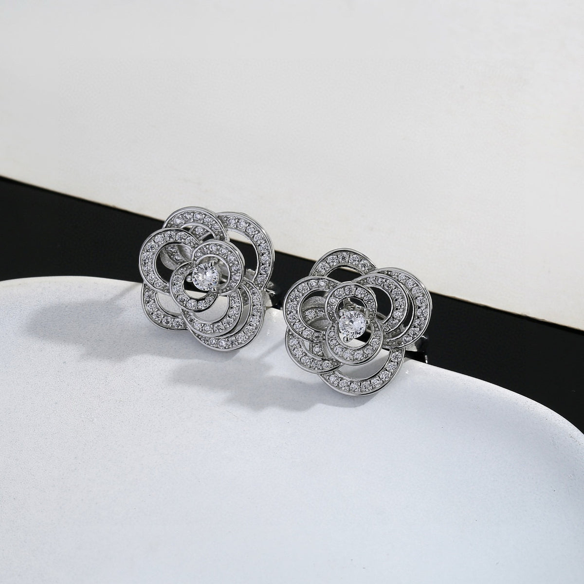 Camellia Stud Earrings in Gold-Tone – Camellia Detail – Design 006 close-up detail
