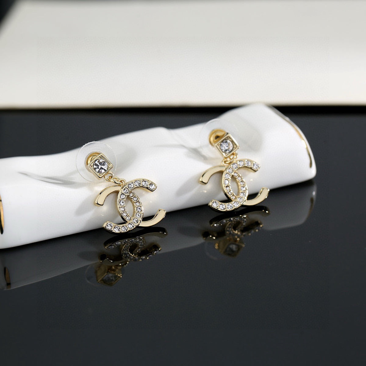 Signature Emblem Stud Earrings in Gold-Tone – Design 040 side detail