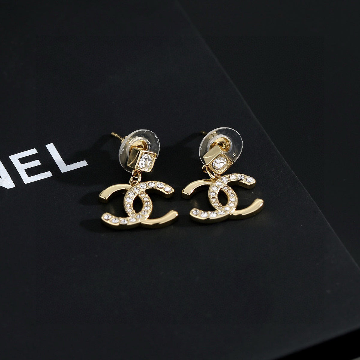Signature Emblem Stud Earrings in Gold-Tone – Design 040 detail view