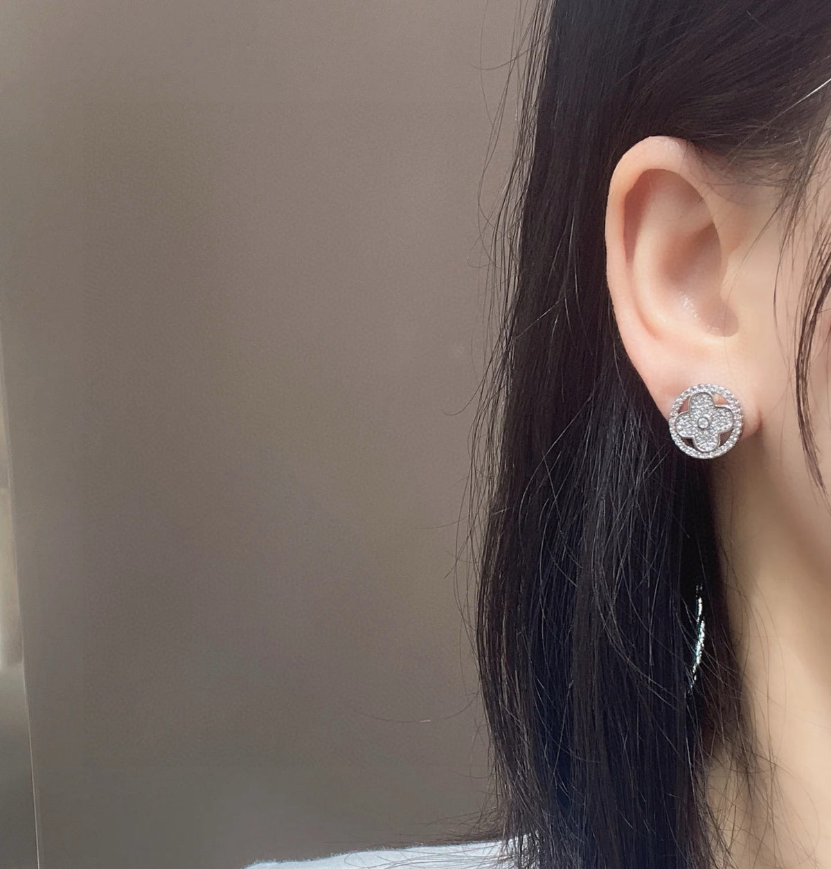 Geometric Emblem Stud Earrings in Polished Metal-Tone – Design 017 front product view