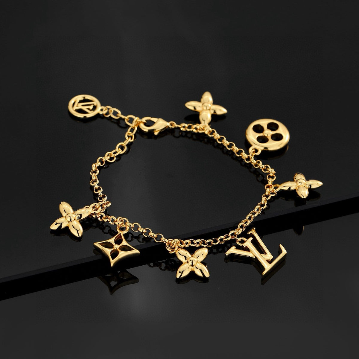 Letter Emblem Bracelet in Polished Metal-Tone – Design 020 front product view