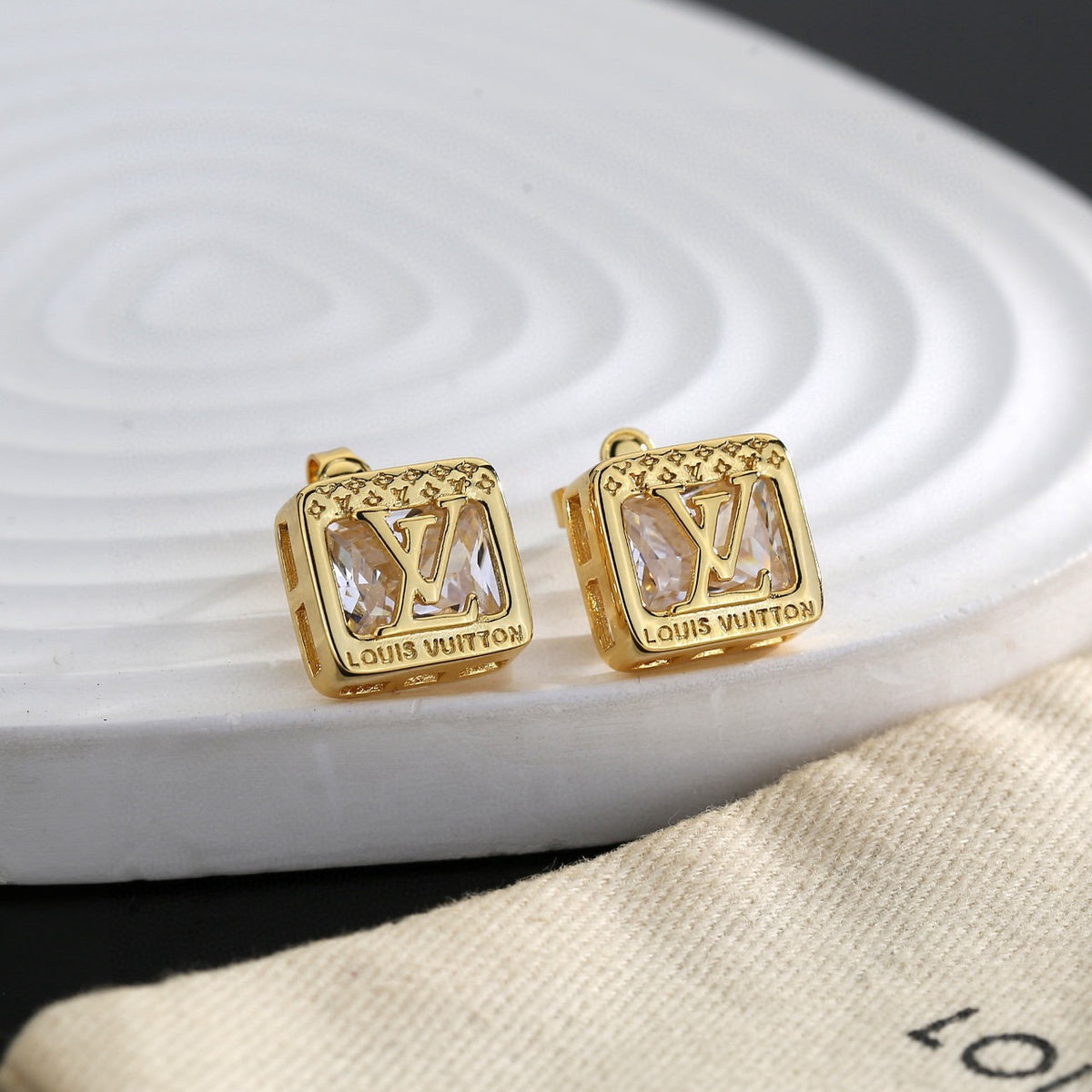 Geometric Emblem Stud Earrings in Polished Metal-Tone – Design 016 main product view