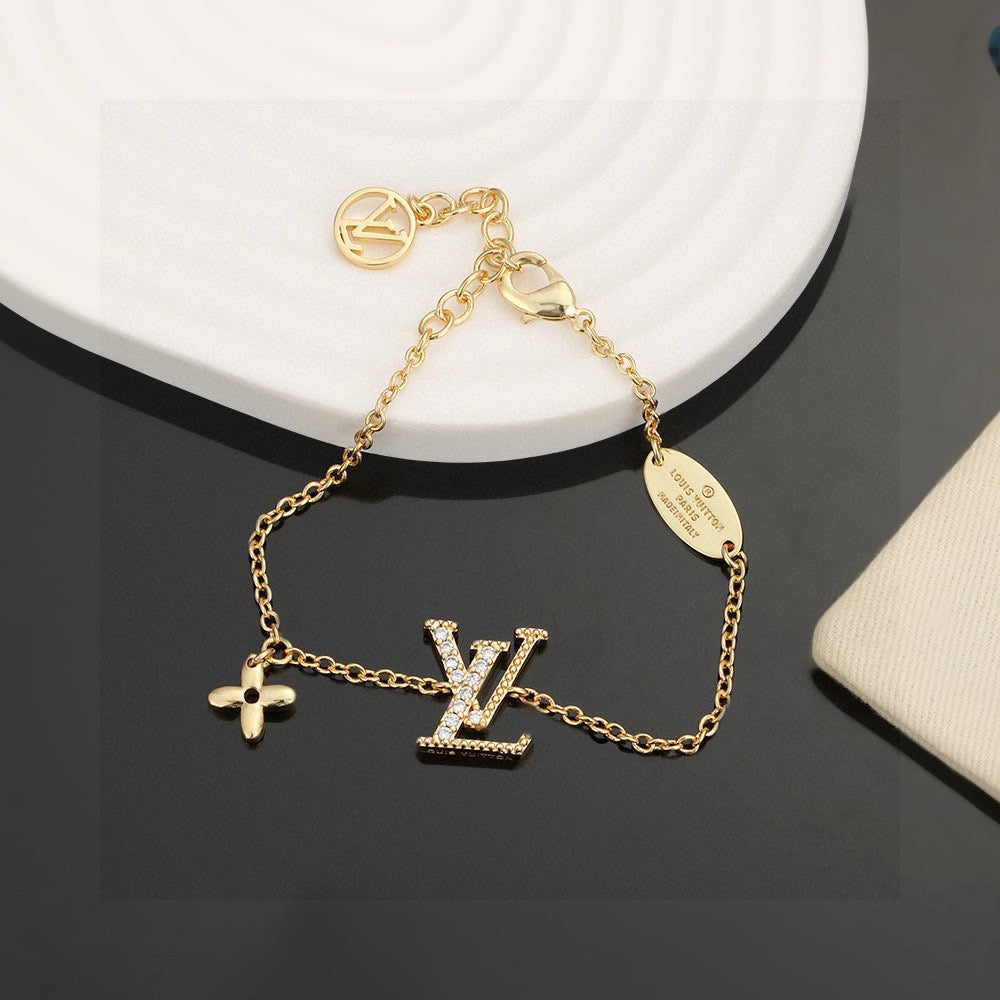 Letter Emblem Bracelet in Polished Metal-Tone – Design 019 side detail