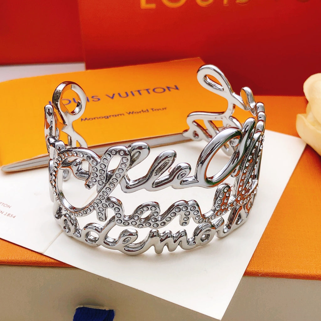 Letter Emblem Bangle in Silver-Tone front product view