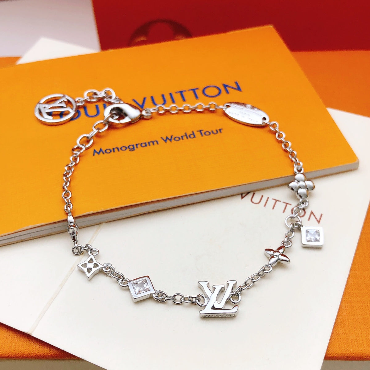 Geometric Emblem Bracelet in Silver-Tone – Silver Detail – Design 023 front product view