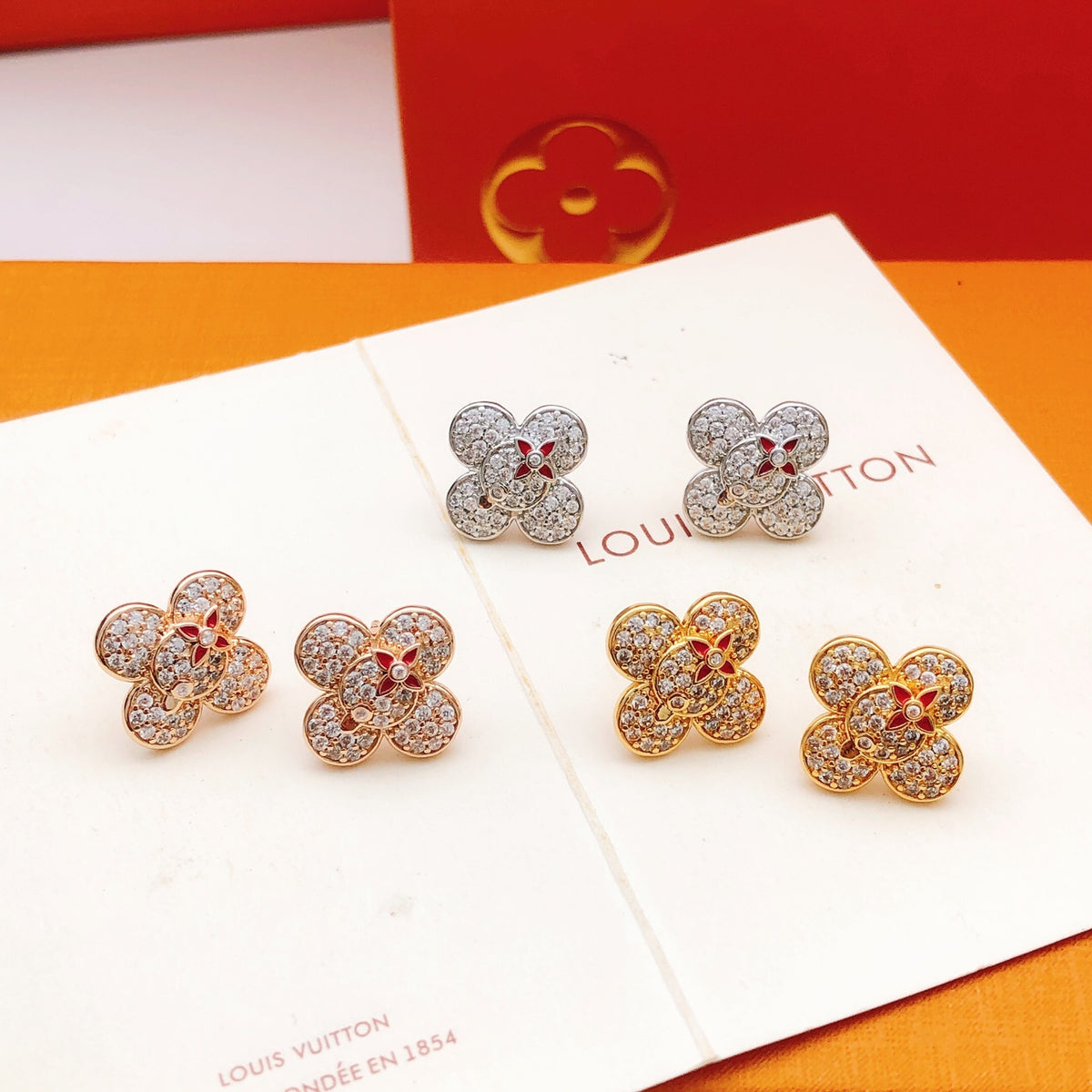 Floral Stud Earrings in Rose-Gold-Tone close-up detail