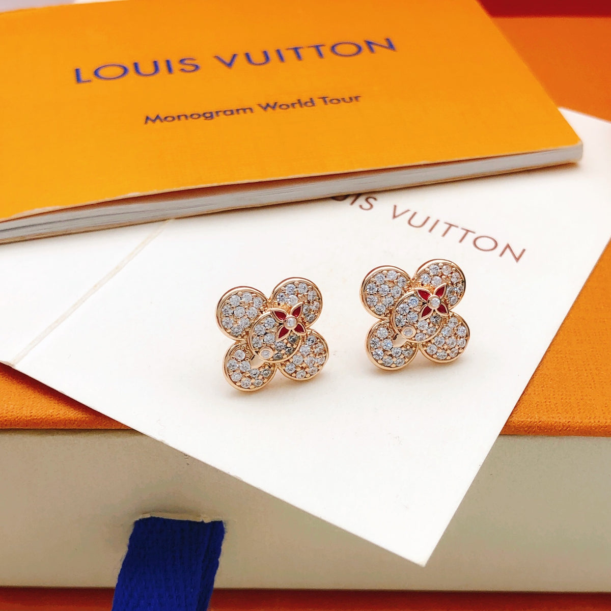 Floral Stud Earrings in Rose-Gold-Tone detail view