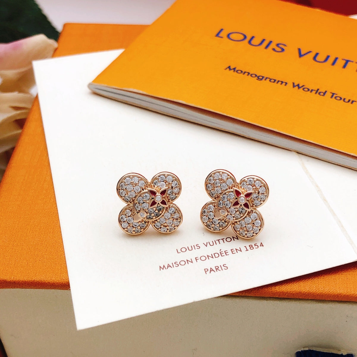 Floral Stud Earrings in Rose-Gold-Tone styled product view