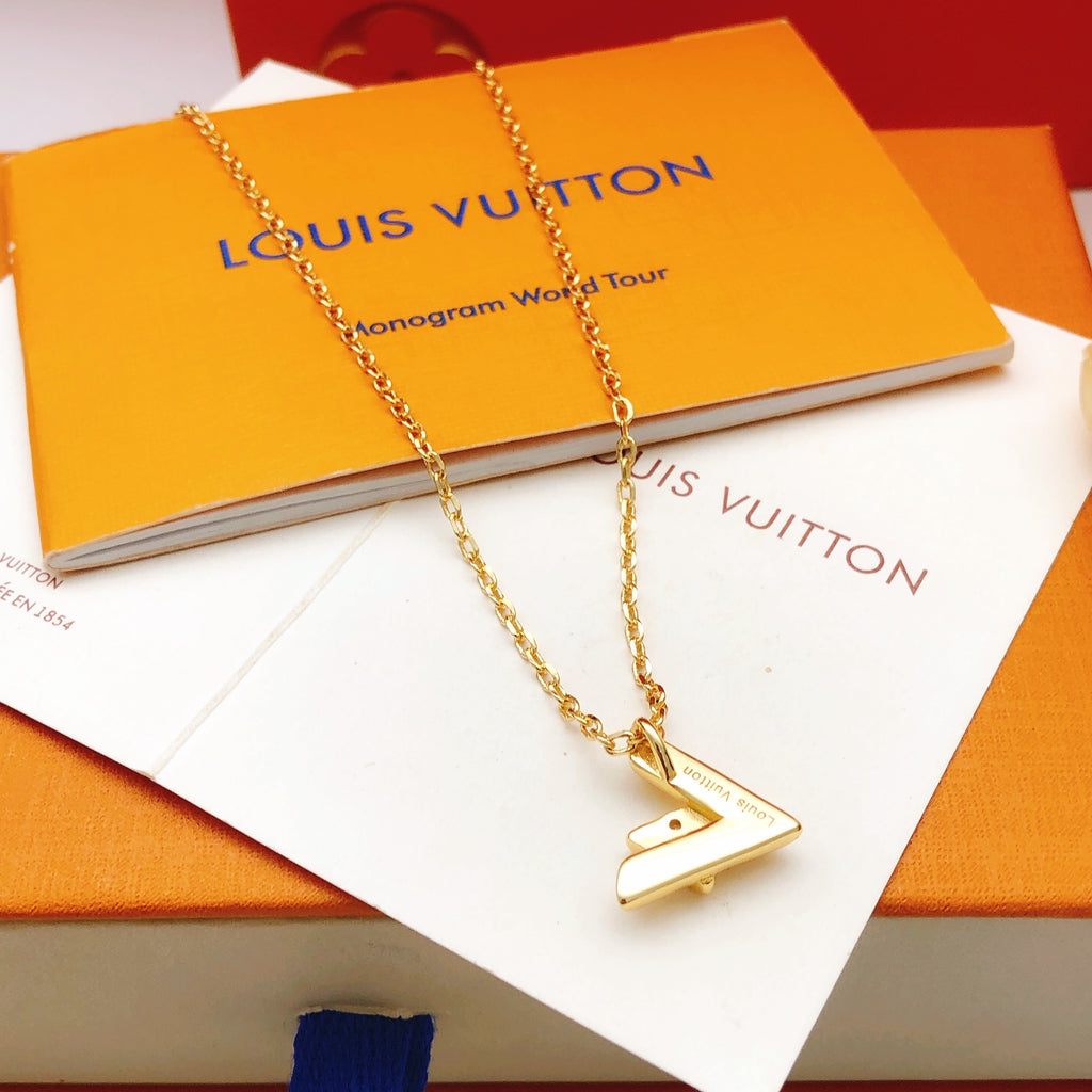 Geometric Emblem Pendant Necklace in Gold-Tone – Design 055 front product view