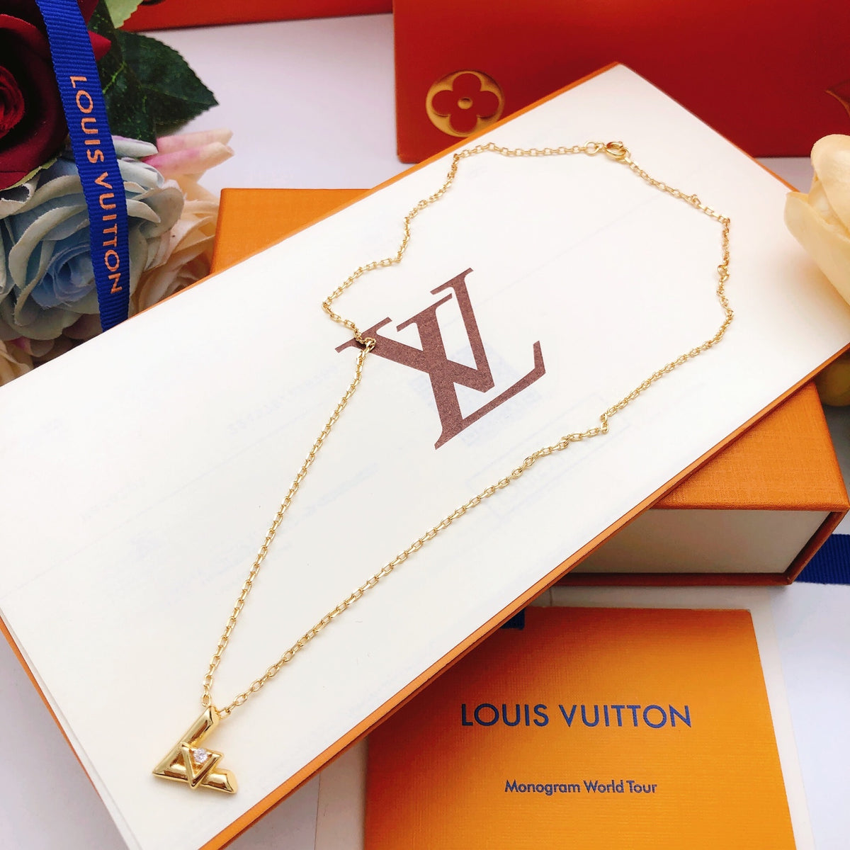 Geometric Emblem Pendant Necklace in Gold-Tone – Design 055 styled product view