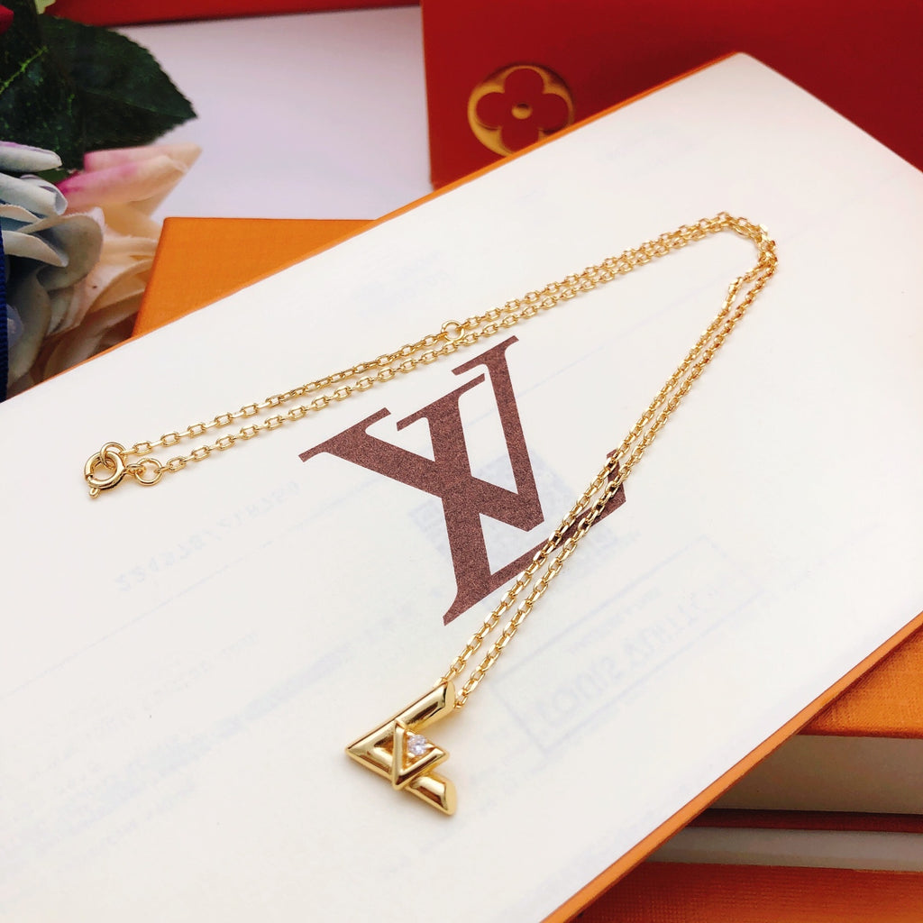 Geometric Emblem Pendant Necklace in Gold-Tone – Design 055 main product view