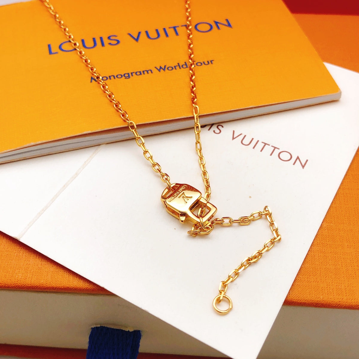 Geometric Emblem Pendant Necklace in Gold-Tone – Black Detail – Design 003 main product view