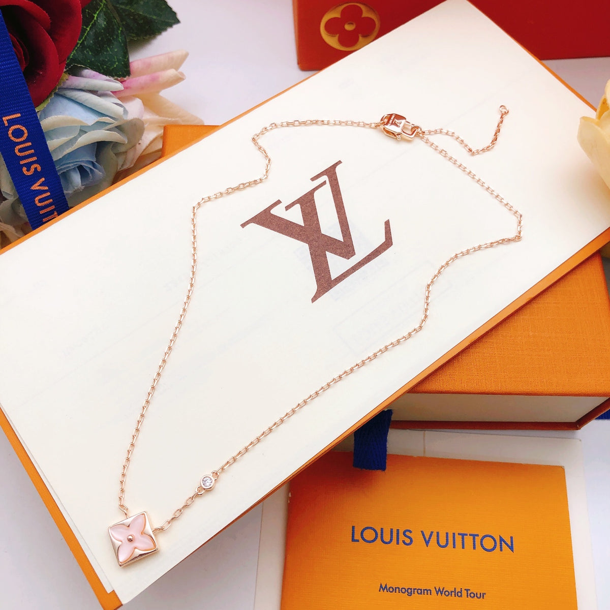 Geometric Emblem Pendant Necklace in Rose-Gold-Tone – Rose Gold Detail – Design 009 front product view