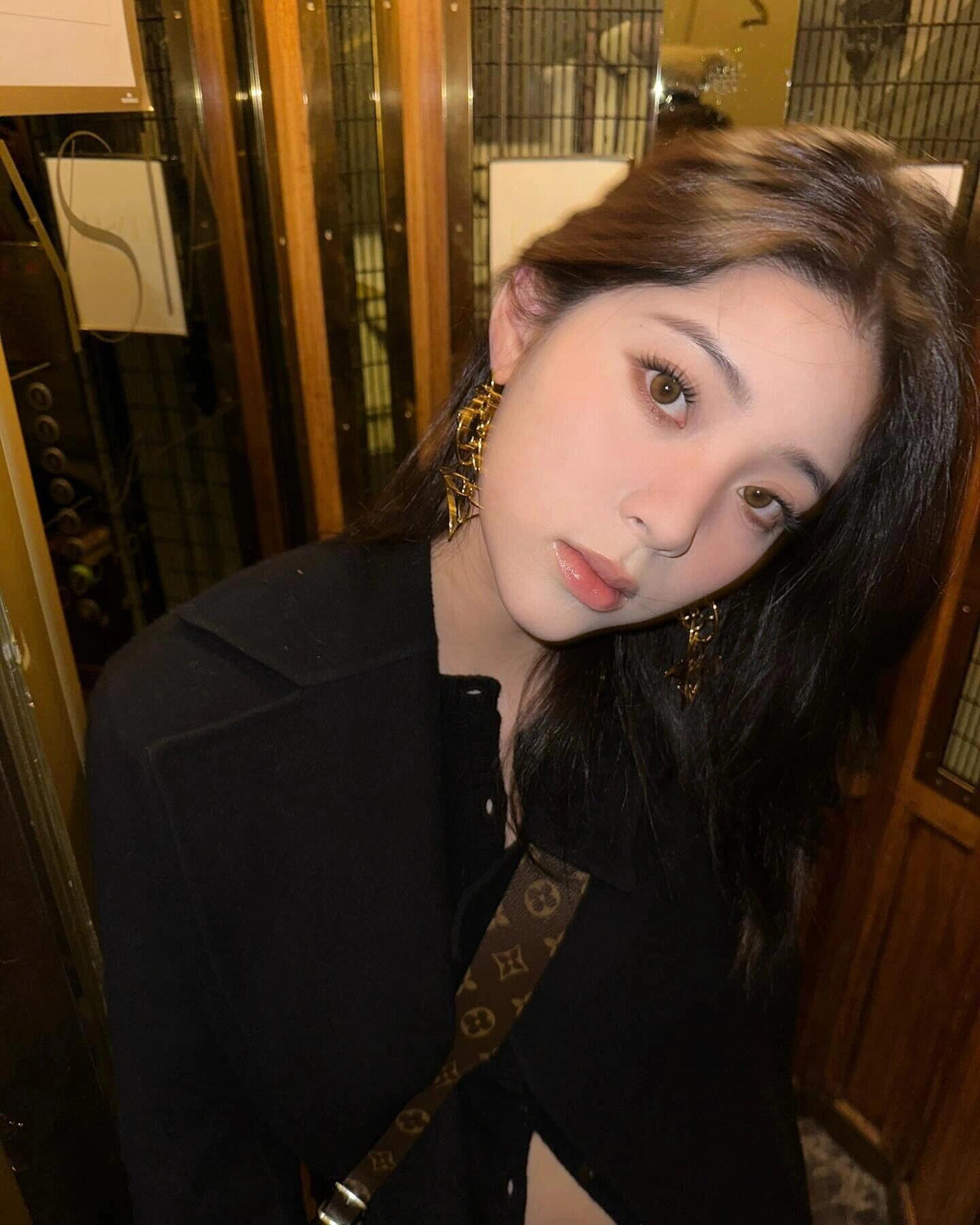 Geometric Emblem Stud Earrings in Gold-Tone – Design 017 front product view
