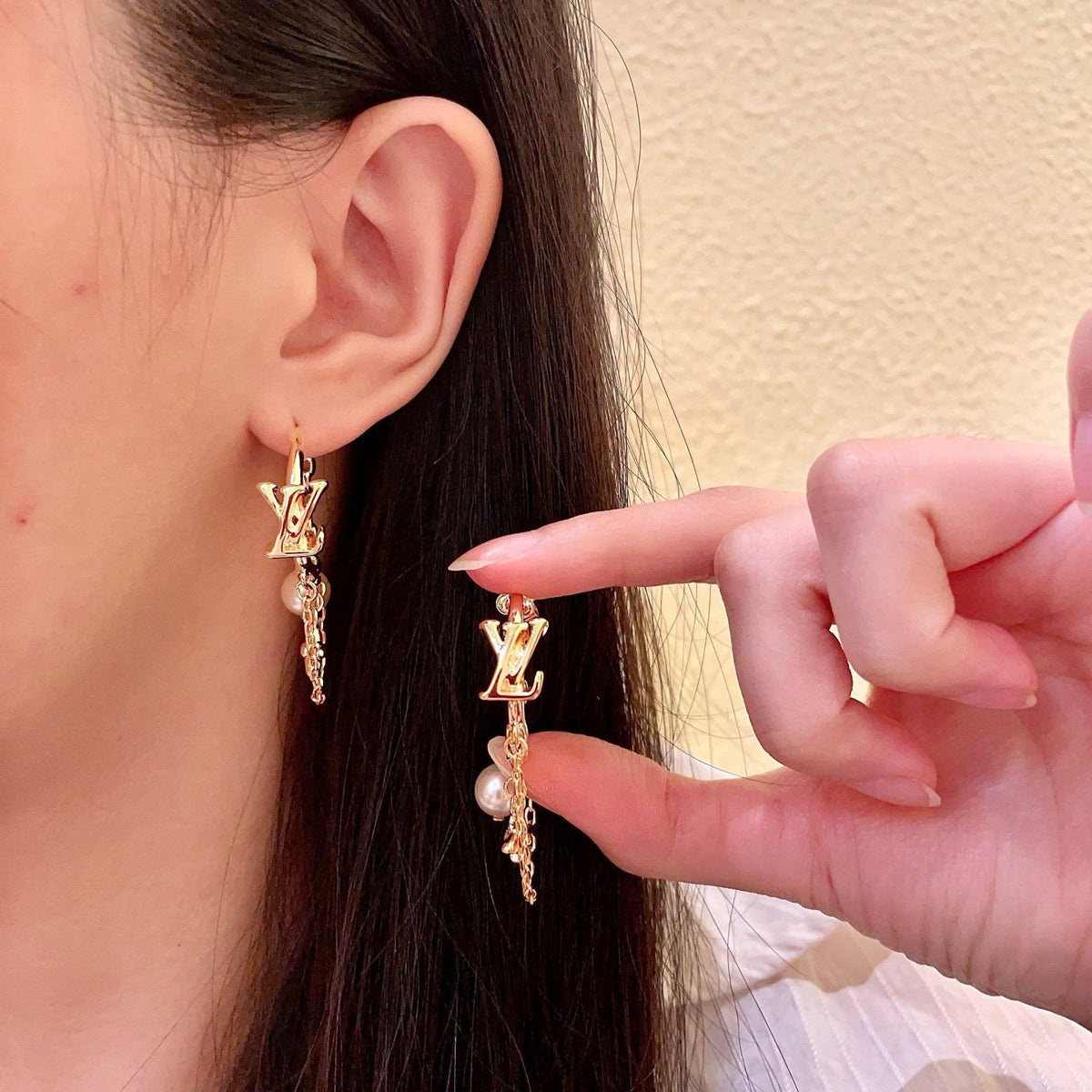 Letter Emblem Stud Earrings in Polished Metal-Tone – Design 015 main product view