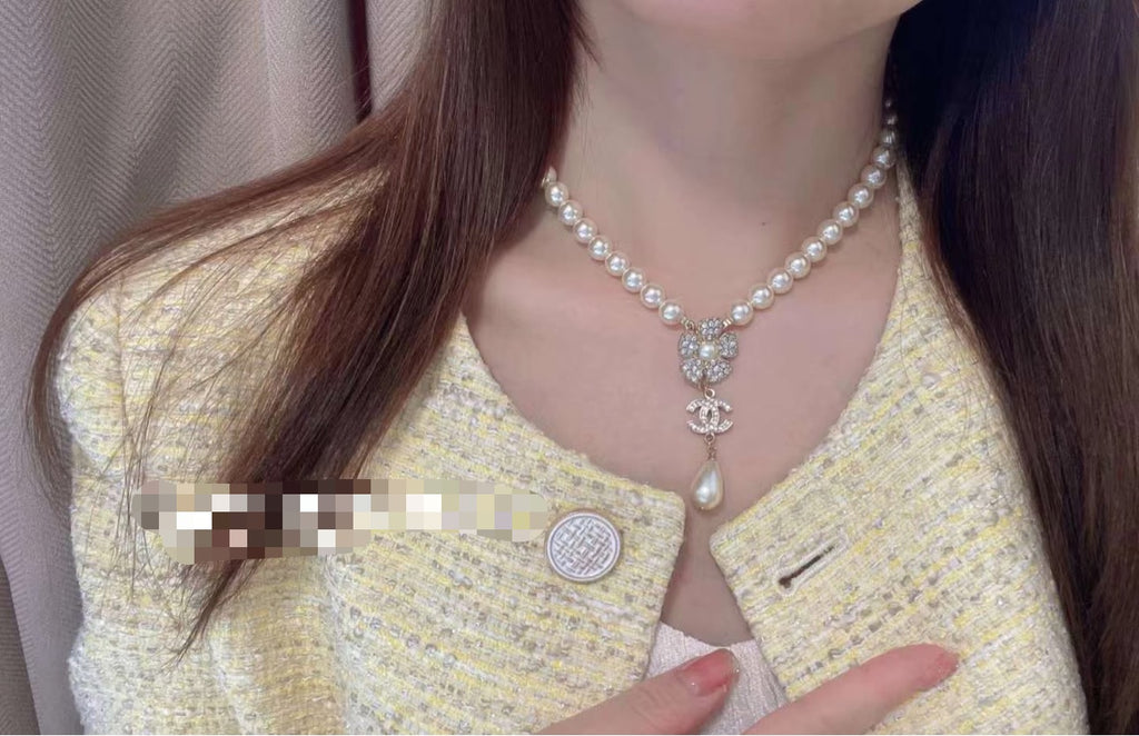 Camellia Pearl-Detail Pendant Necklace – Pearl Detail – Design 003 front product view