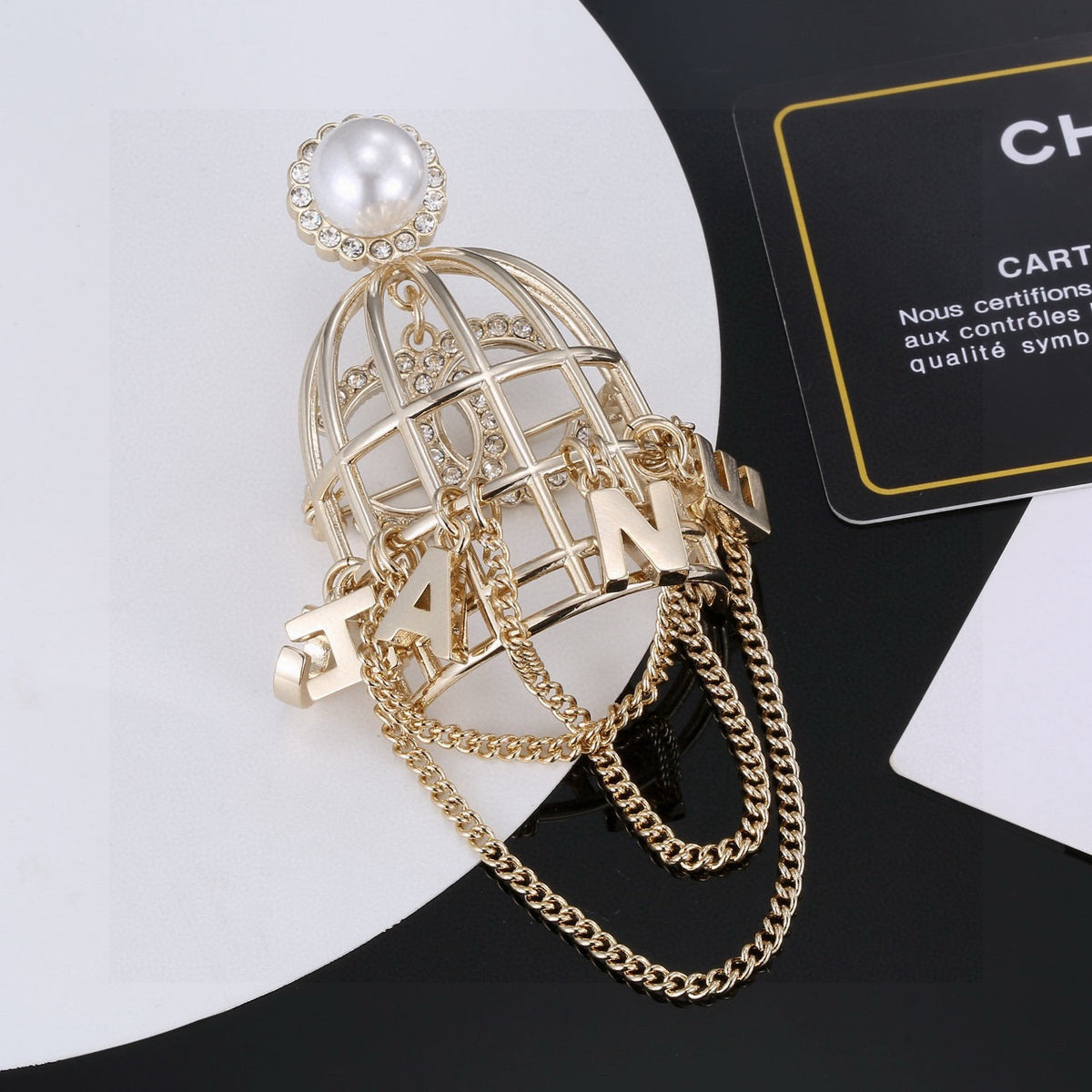 Double-C Emblem Brooch in Polished Metal-Tone – Design 022 front product view